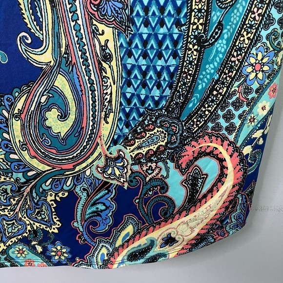 Sunny Leight Petites Blue Paisley Tulip Hem Faux Wrap Midi Pull On Skirt Size PL - Picture 13 of 13